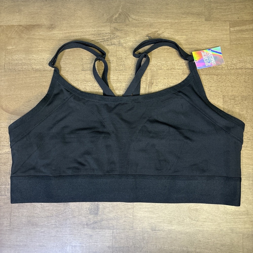 Victoria's Secret PINK Ultimate Unlined Sports Bar Black Large Adjustable Straps